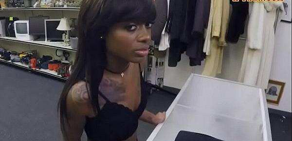  Skinny ebony babe nailed at the pawnshop